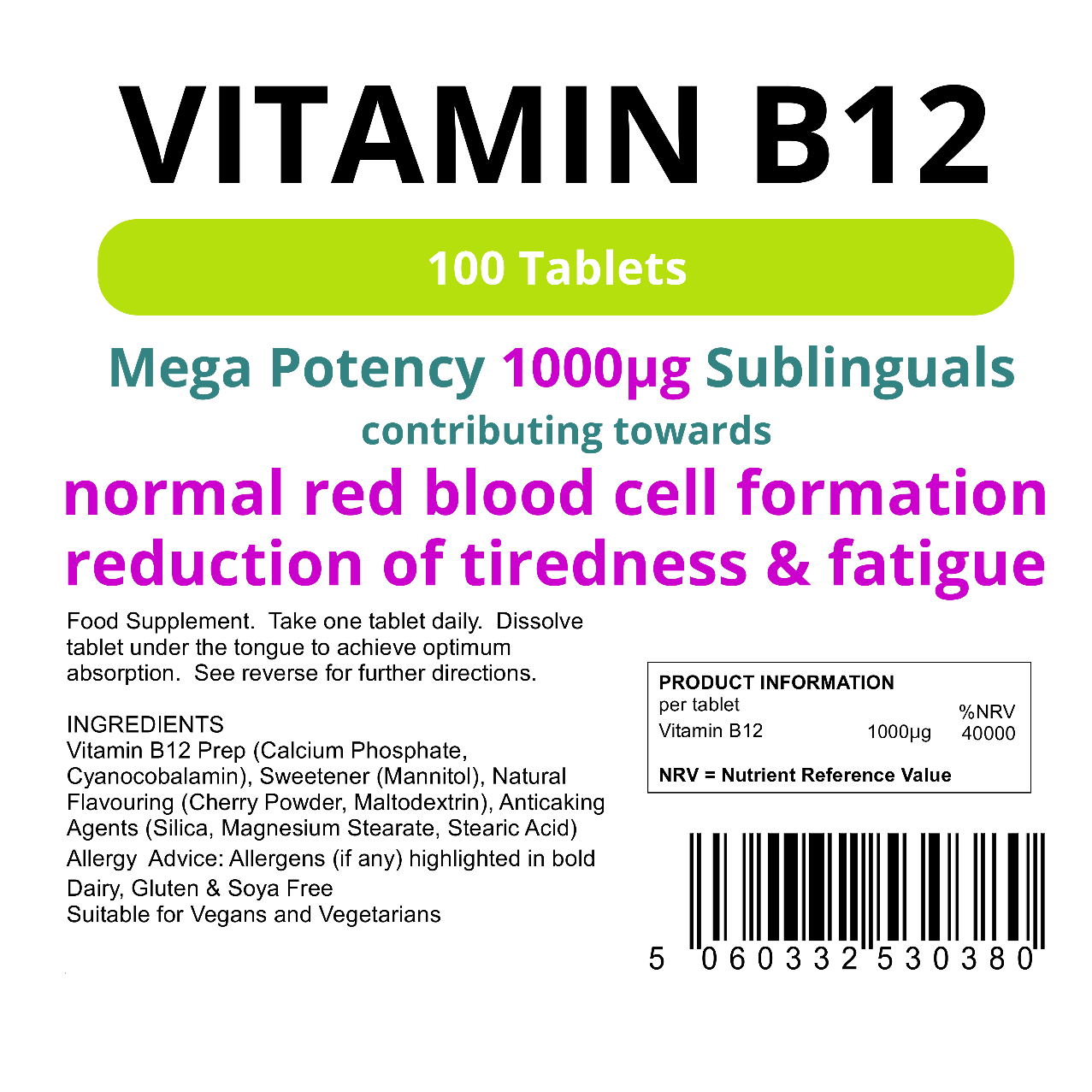 Vitamin B12 1000mcg (100 Sublingual Tabs)
