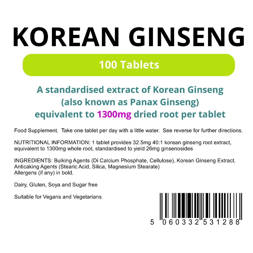 Korean Ginseng Tablets 1300mg (100 Tablets)