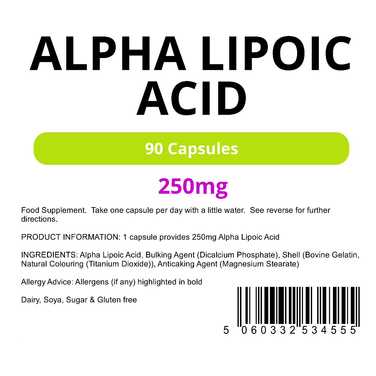 Alpha Lipoic Acid 250mg Capsules