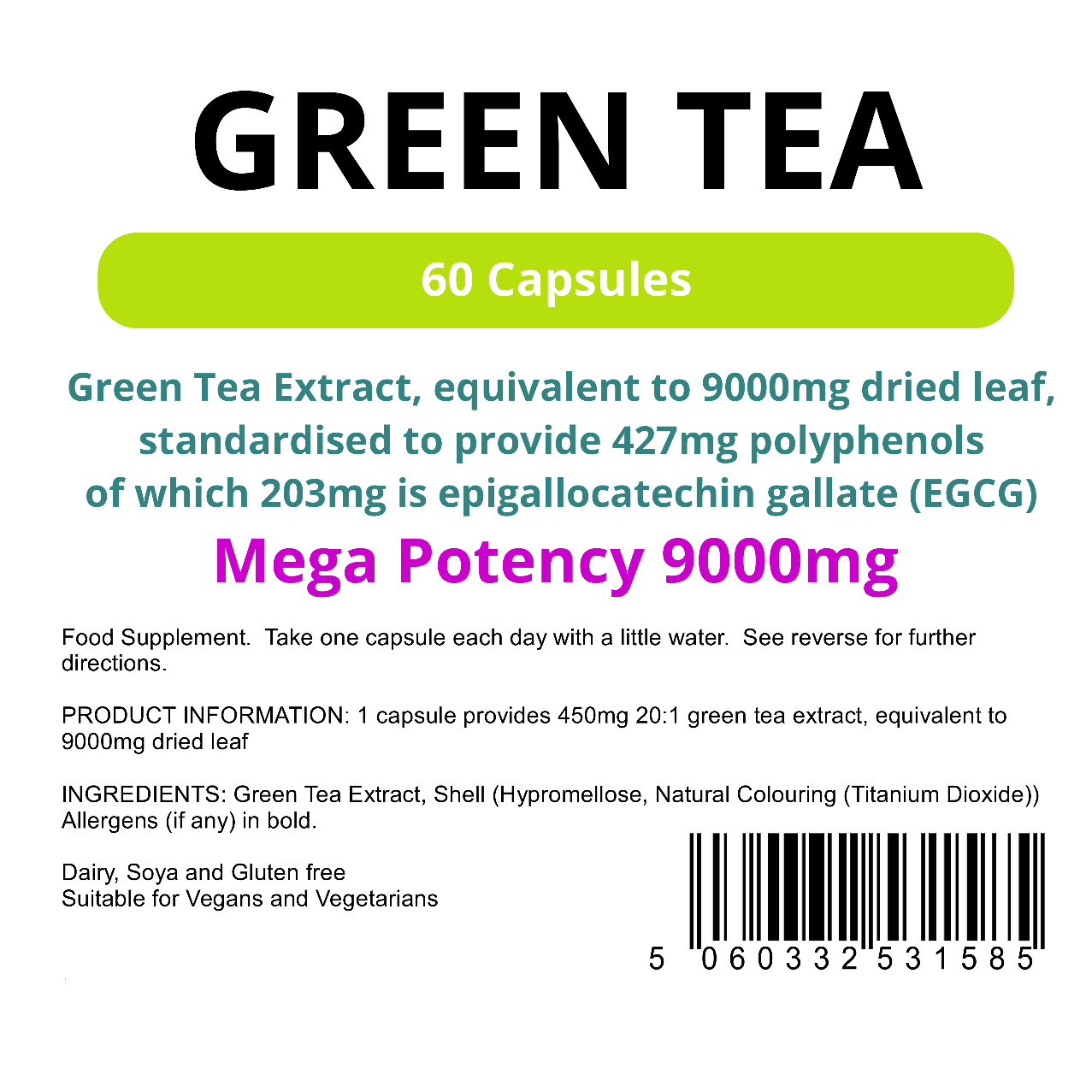 Green Tea Capsules 9000mg (60 Capsules) Zoom Health