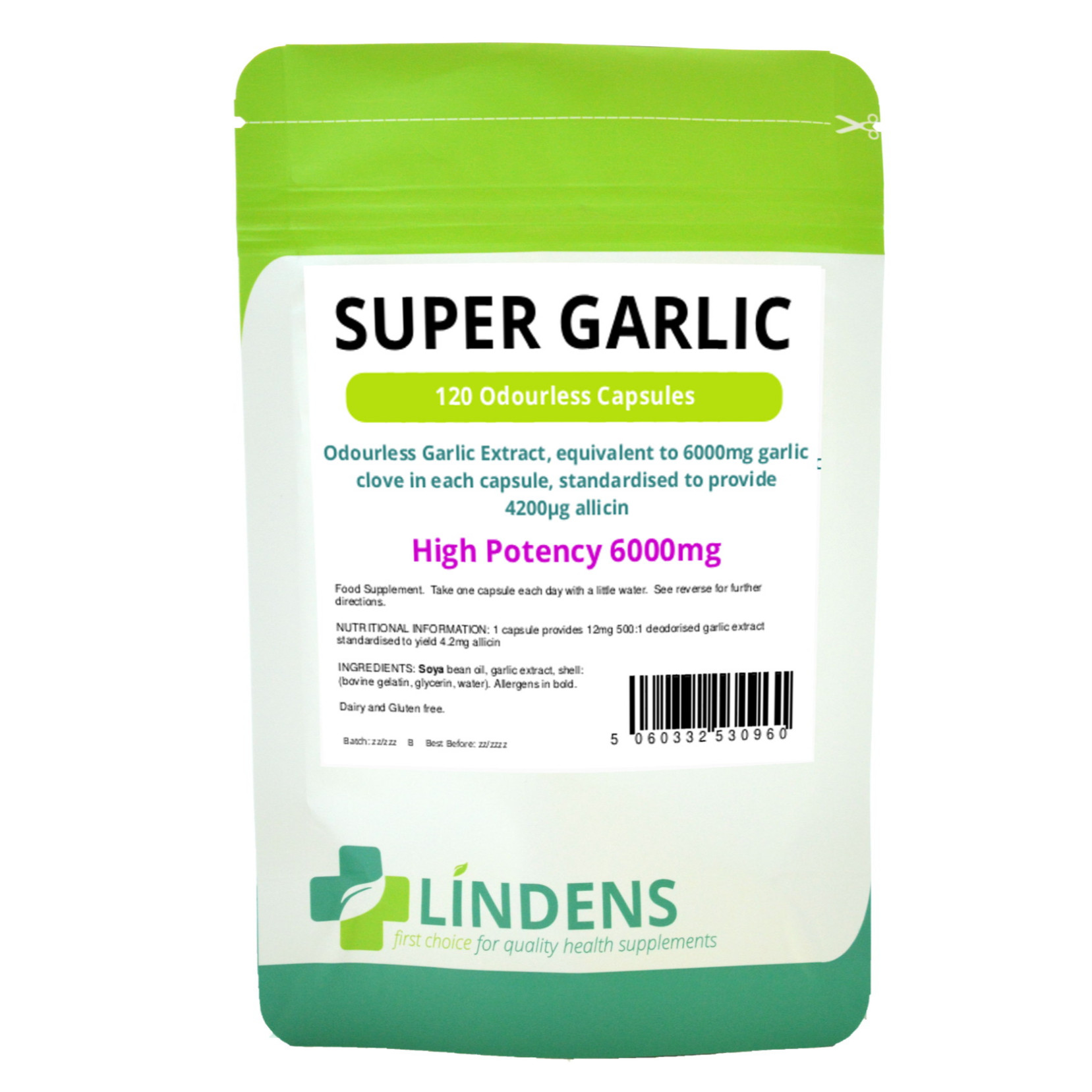 thumbnail image 2 of Lindens Ultra Garlic 15000 Mg Odourless Capsules - With Vitamin B1 & D3, 120-360 Caps, Heart & Immune Support 2 of 14