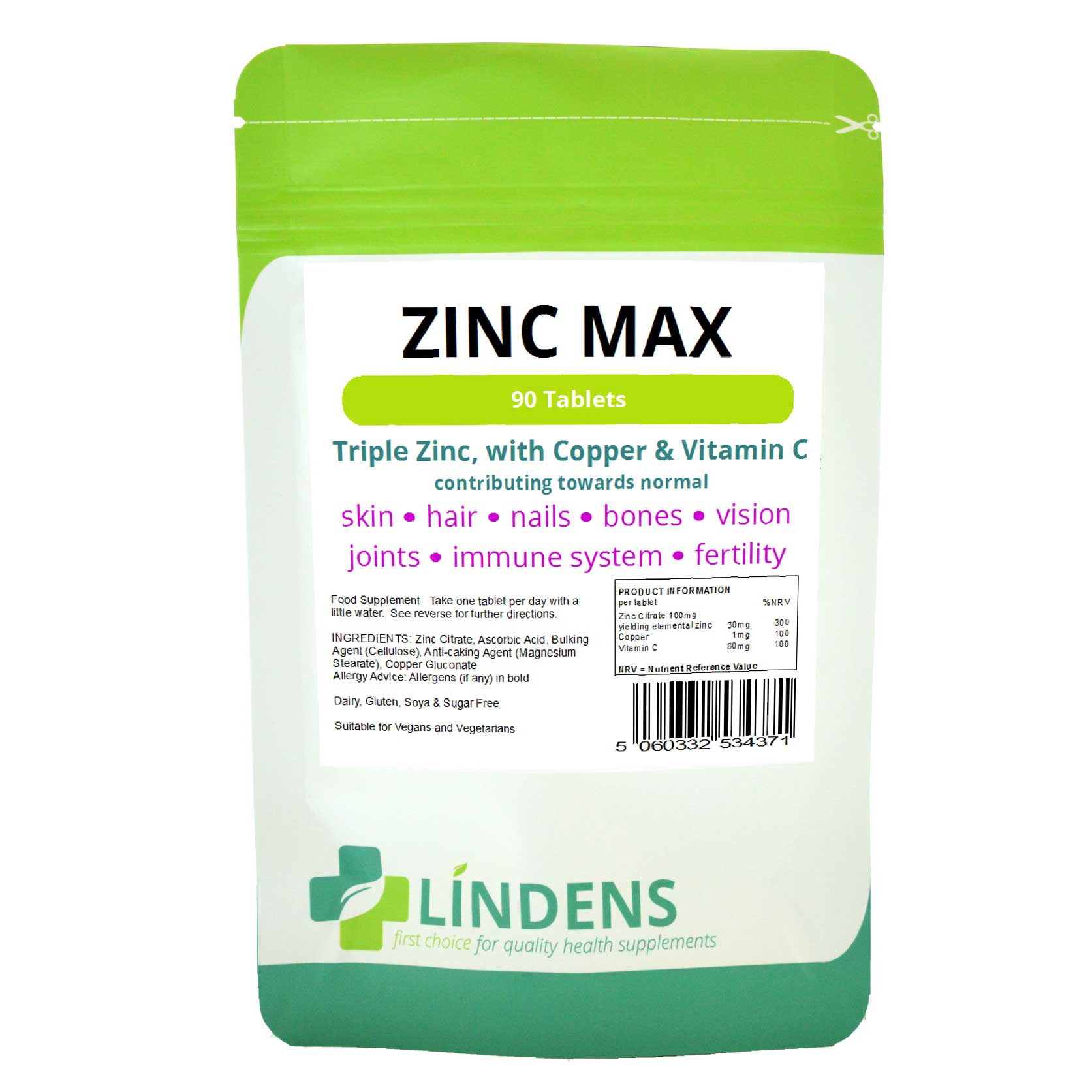 Zinc Max Tablets 30mg (90 Tablets) Zoom Health