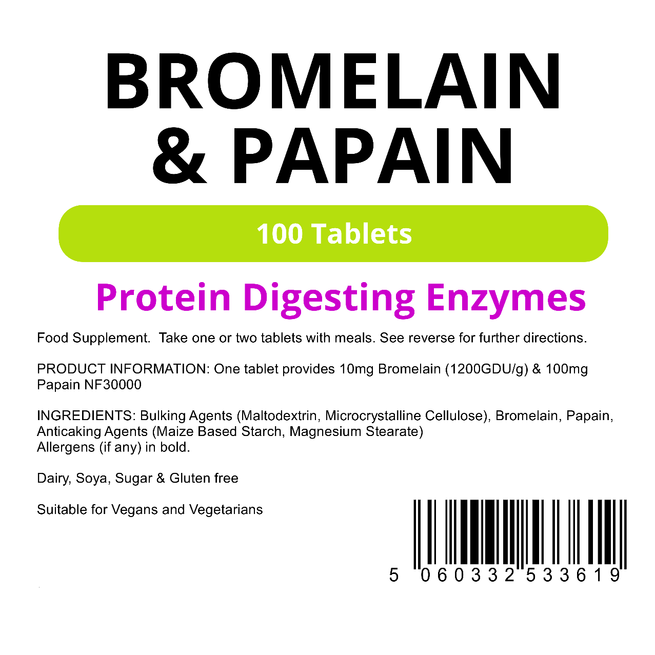 Bromelain & Papain 10mg/100mg (100 Tablets))
