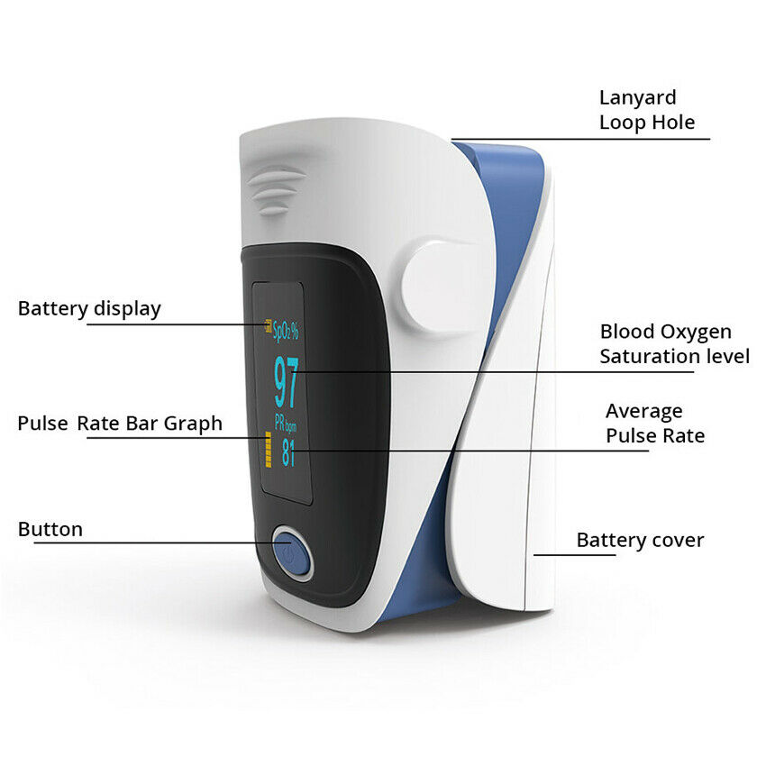 CONTEC CMS50M Fingertip Pulse Oximeter - Blood Oxygen Saturation Monitor With LED & Lanyard