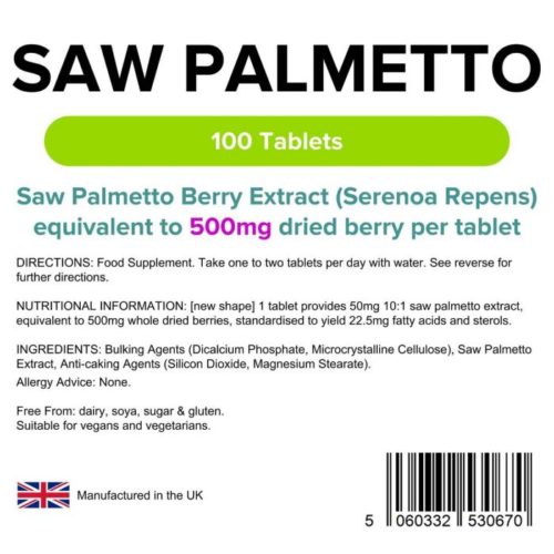 Saw Palmetto 500mg Tablets - Image 2