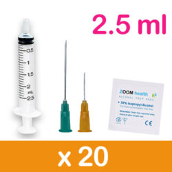Orange 2.5ml 20 Pack Injection Kit | Needles, Syringes & Swabs