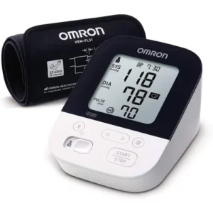 The Omron M4 Intelli IT is a clinically validated upper arm blood pressure monitor that connects to your smartphone via Bluetooth to track and share readings. It has a unique Intelli Wrap cuff for comfort and 360° accuracy, along with body movement detection to ensure accurate results.