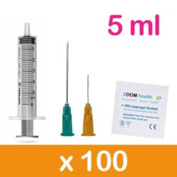 Orange 5ml 100 Pack Injection Kit | Needles, Syringes & Swabs